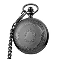 Reloj de bolsillo mecánico vintage con tapa grabada en negro y cadena - Negro (PM279)