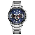 WWOOR heren quartz horloge met blauwe wijzerplaat en zilveren stalen horlogeband - Zilveren Kast Blauwe Wijzerplaat