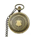 Reloj de bolsillo mecánico de bronce vintage con tapa de flores grabada y cadena - Bronce (PM282)