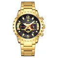 WWOOR multifunctioneel heren quartz horloge met gouden stalen band en zwarte wijzerplaat - Gouden Kast Zwarte Wijzerplaat