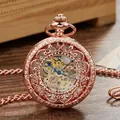 Vintage mechanische Taschenuhr in Roségold mit Skelett-Design und Blumen-Gravur - Roségold (PM199) / Roségold