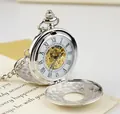 Orologio da taschino meccanico vintage in argento con doppio coperchio e catena - Argento