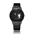 Minimalist black astronaut cartoon quartz watch with high-quality leather strap for students - Walker