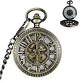 Vintage hollow carved bronze mechanical pocket watch with chain for men and women - Number Relief Hollow Style (7) / Bronze