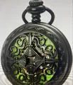 Orologio da taschino meccanico vintage con motivo intagliato cavo verde di lusso - Quadrante Luminoso Stile Manuale / Nero