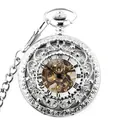 Vintage mechanische Taschenuhr in Silber mit Skelett-Design und floralem Klappdeckel - Silber (PM361) / Silber