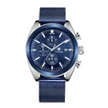 WWOOR 8838 Herren-Chronograph-Quarzuhr mit blauem Netzarmband und Leuchtzifferblatt - Silber Blaues Zifferblatt Mesh-Band (8838W) / Silber/Blau