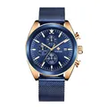 Reloj cronógrafo WWOOR para hombre con correa de malla azul y caja dorada, multifunción - Oro Rosa Esfera Azul Malla (8838W)