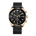 Reloj cronógrafo WWOOR para hombre con correa de malla negra y detalles en oro rosa - Oro Rosa Esfera Negra Malla (8838W)