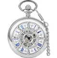 Hochwertige mechanische Skelett-Taschenuhr in Silber mit blauen römischen Ziffern - Silber Einfach Geöffnet
