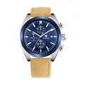 Reloj Cronógrafo WWOOR para Hombre con Esfera Azul y Correa de Gamuza Marrón - Plateado Esfera Azul Correa Cuero (8838P)