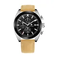 Reloj de cuarzo cronógrafo multifunción WWOOR para hombre con elegante correa de ante beige - Plateado Esfera Negra Correa Cuero (8838P)