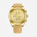 Reloj de cuarzo para hombre WWOOR con esfera dorata y correa de cuero de gamuza beige - Todo Dorado Correa Cuero (8838P)