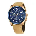 Reloj cronógrafo de cuarzo WWOOR para hombre con esfera azul y correa de cuero beige - Oro Rosa Esfera Azul Correa Cuero (8838P)
