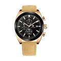 Reloj cronógrafo de cuarzo WWOOR para hombre con esfera negra y correa de cuero café - Oro Rosa Esfera Negra Correa Cuero (8838P)