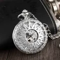 Detailed view of a vintage silver hollow mechanical pocket watch with Roman numerals - Silver Style (PM069)