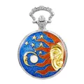 Vintage hemels zakhorloge met zon, maan en sterren ontwerp en blauwe epoxy afwerking. - Zon Maan Ster Gezicht Stijl (P938)