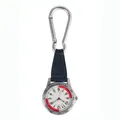 Orologio moschettone portatile con cinturino in pelle blu scuro per infermieri e trekking - Argento
