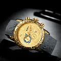 Luxe BIDEN heren chronograaf kwartshorloge met 3D draken wijzerplaat en grijze band - Goud