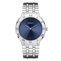 Vista detallada de un elegante reloj de cuarzo para hombre con esfera azul y acero - Correa Acero Plata Esfera Azul (QT763)