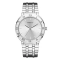 Elegante reloj de cuarzo en acero inoxidable plateado con bisel de números romanos y dial solar - Correa Acero Plata Esfera Plata (QT763)