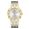 Reloj de cuarzo para hombre en acero inoxidable bicolor con bisel romano dorado - Correa Acero Bicolor Esfera Plata (QT763)
