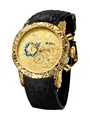 Luxe BIDEN gouden chronograaf horloge met 3D draaksnijwerk en zwart rubberen band. - Gouden Kast Zwarte Band