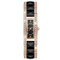 Elegant Labaoli women's square quartz watch with black ceramic and crystal links - Rose Gold & Black