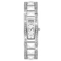 Elegant ladies' quartz square watch with white ceramic strap and diamond-encrusted bezel - Rose Gold and White