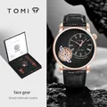 Set orologio al quarzo da uomo TOMI face gear con quadrante nero e cassa oro rosa - Stile (T103-5) / Oro Rosa/Nero