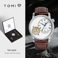 Orologio al quarzo da uomo TOMI Face Gear con cinturino in pelle marrone e quadrante bianco - Argento/Marrone