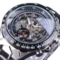 Forsining mechanische Skelettuhr für Herren aus hochwertigem und robustem Edelstahl. - Silbernes Armband Silberner Uhrwerk