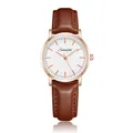 Minimalist men's quartz watch featuring a brown leather strap and elegant rose gold case - Brown Strap White Dial
