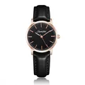 Minimalist quartz men's watch featuring a black dial, rose gold case, and leather strap - Black Strap Black Dial
