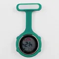 Montre infirmière numérique en silicone vert avec rétroéclairage et clip broche - Cyan