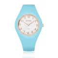 Reloj de cuarzo de moda para mujer con correa de silicona azul agua y esfera blanca minimalista - Azul