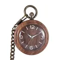 Vintage Holz Quarz Taschenuhr mit Bronzekette und schöner natürlicher Holzmaserung - Walnussholzmaserung (P980)