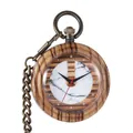 Kreative Holz-Quarztaschenuhr mit Bronzekette und Marmortextur-Zifferblatt-Design. - Zebrahaut Marmormuster (P982)