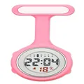 Montre infirmière numérique en silicone rose avec broche médicale à clip - Rose Macaron