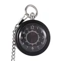 Klassische hölzerne Quarz-Taschenuhr mit Doppel-Zifferblatt und dicker Metallkette - Dunkle Doppelkreis-Skala (P985)