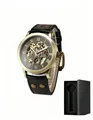 Reloj mecánico automático Shenhua para hombre en bronce con esfera esqueleto y cuero - Negro Con Caja / Negro