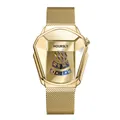 Vue détaillée de la montre dorée HOURSLY pour homme avec boîtier géométrique unique - Boîtier Or Cadran Or (Maille d'Acier)