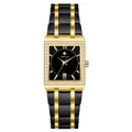 WWOOR Damenquadrat Quarzuhr mit Diamantlünette und gold-schwarzem Stahlband - Zweifarbig Schwarzes Zifferblatt