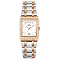 WWOOR zweifarbige quadratische Quarzuhr für Damen mit Diamantlünette und Stahlband - Zweifarbig Roségold Weißes Zifferblatt