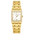Elegante WWOOR Quarzuhr für Damen mit goldenem quadratischem Zifferblatt und Diamanten - Goldenes Gehäuse Weißes Zifferblatt