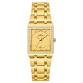 Elegante goldene WWOOR Luxusuhr für Damen mit funkelnder Strass-Lünette im Quadrat - Goldenes Gehäuse Goldenes Zifferblatt