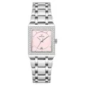 WWOOR elegante silberne quadratische Damenuhr mit rosa Zifferblatt und Kristallen - Silbergehäuse Rosa Zifferblatt