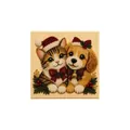 Handmade Christmas pearl bead art painting featuring a cute cat and dog with holiday bows - Cute Cat and Dog