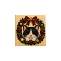 Festive DIY Christmas pearl art kit featuring a cute tuxedo cat in a holiday wreath - Cute Cat