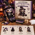 Vue détaillée des composants du kit de bricolage sorcière squelette patchwork et guide - Squelette Sorcière / Kit Matériel (Outils et Instructions Inclus)